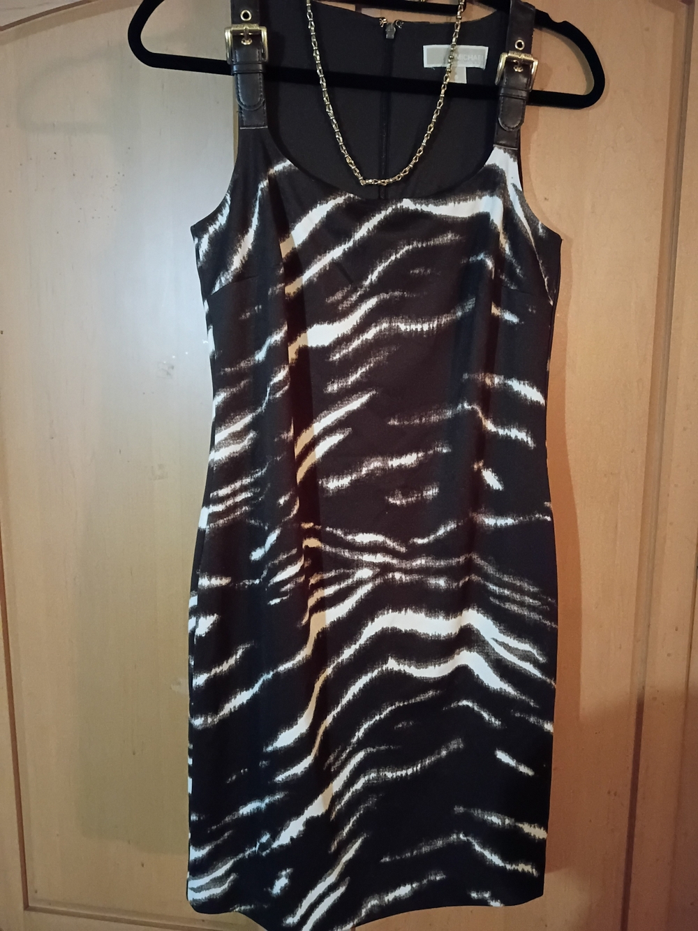 Michael Kors Brown and White Zebra-Print Midi Dress EUC